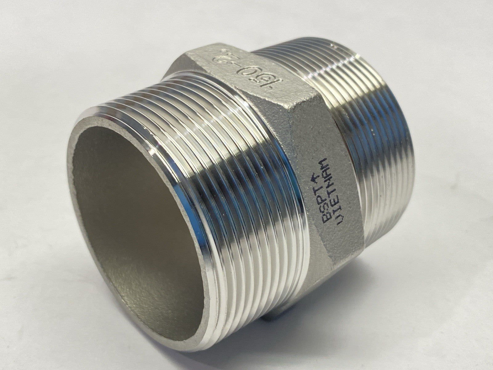 4810T239 | British Standard Low-Pressure 304 SS Male Pipe Fitting 2" BSPT x 2" NPT - New - Maverick Industrial Sales