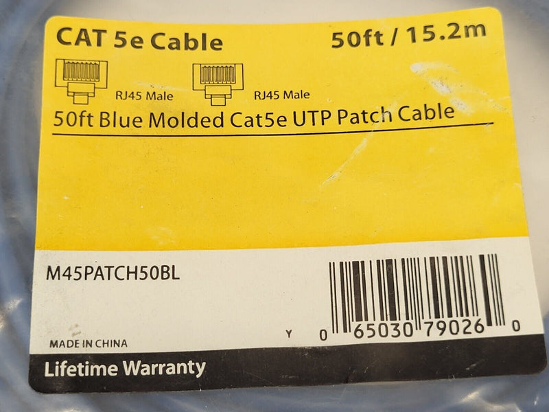 StarTech M45PATCH50BL Blue Molded Cat5e UTP Patch Cable 50' - Maverick Industrial Sales