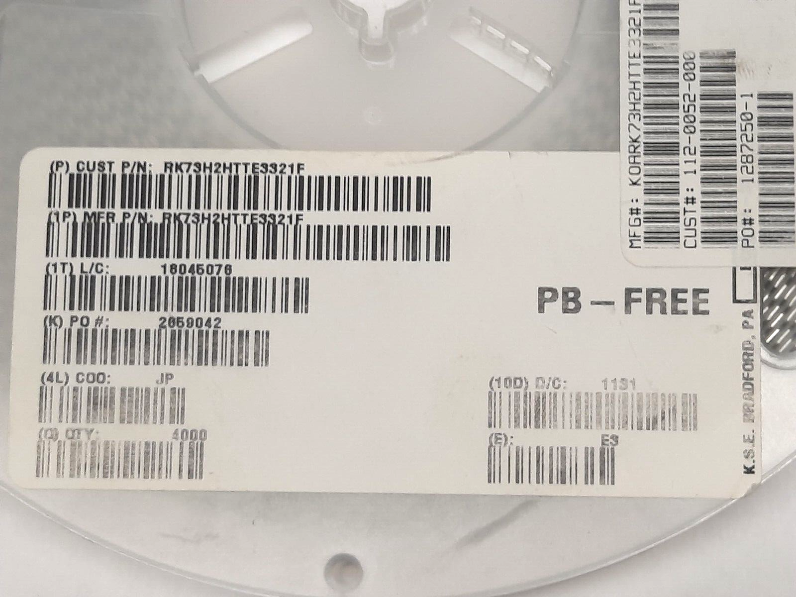 KOA RK73H2HTTE3321F Chip Resistor ROLL OF 4000 - Maverick Industrial Sales