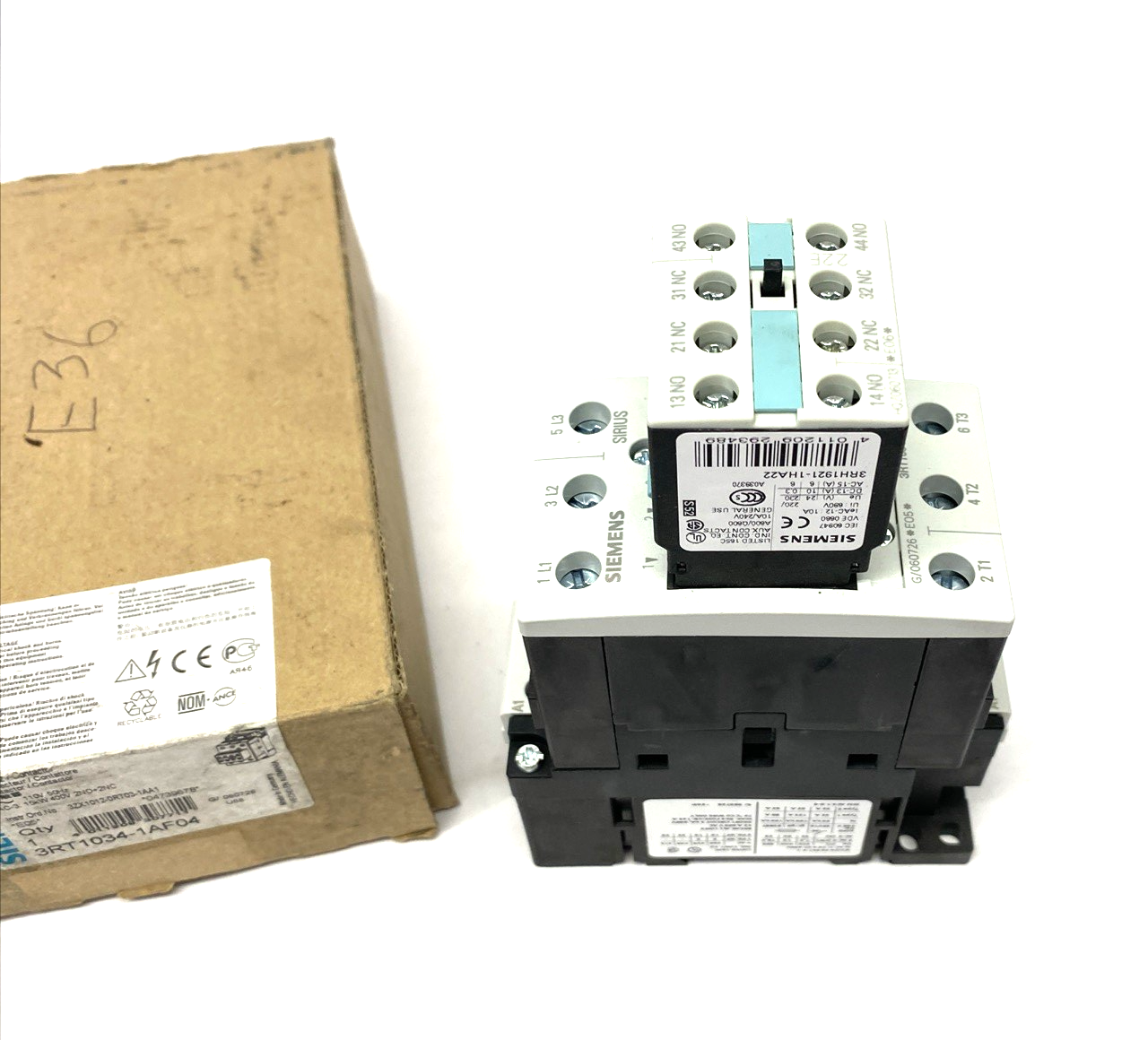 Siemens 3RT1034-1AF04 SIRIUS Power Contactor AC-3 15 KW/400V AC - Maverick Industrial Sales