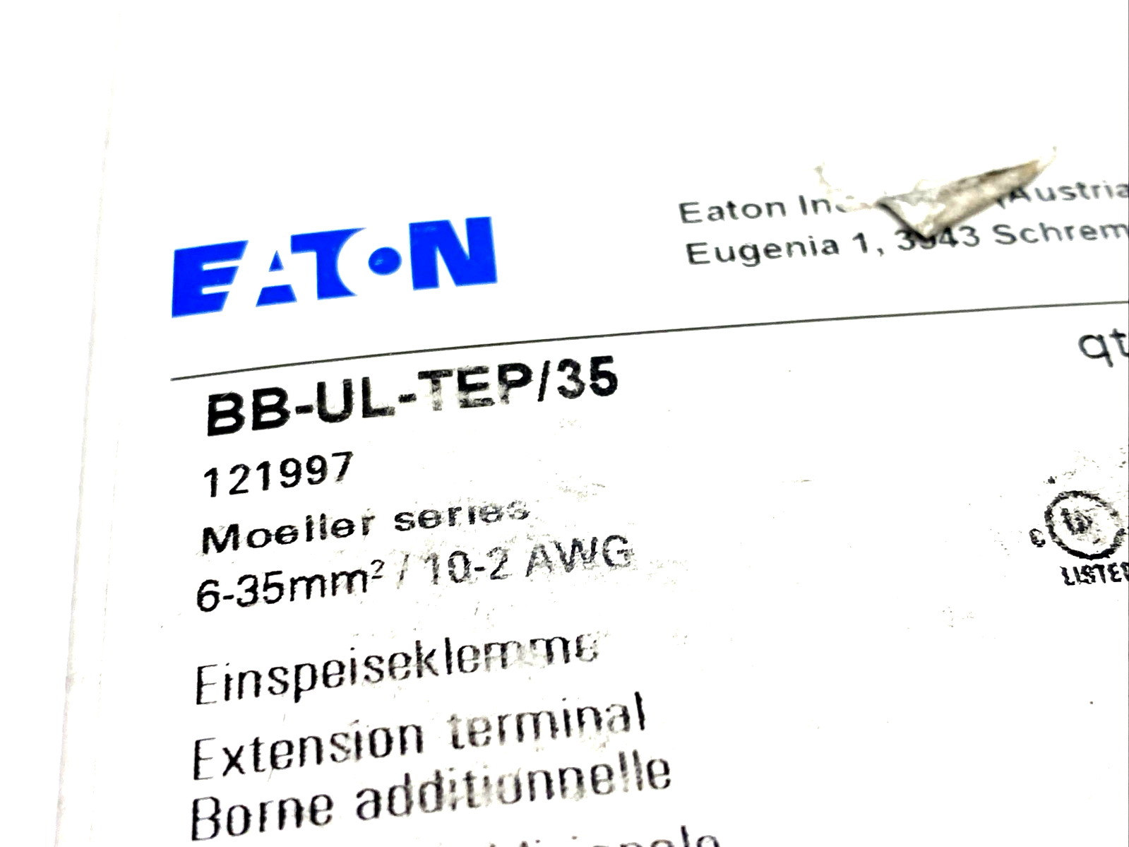 Eaton BB-UL-TEP/35 FAZ Bus Bar Connector, Extension Terminal, #14-2 AWG 10-PACK - Maverick Industrial Sales