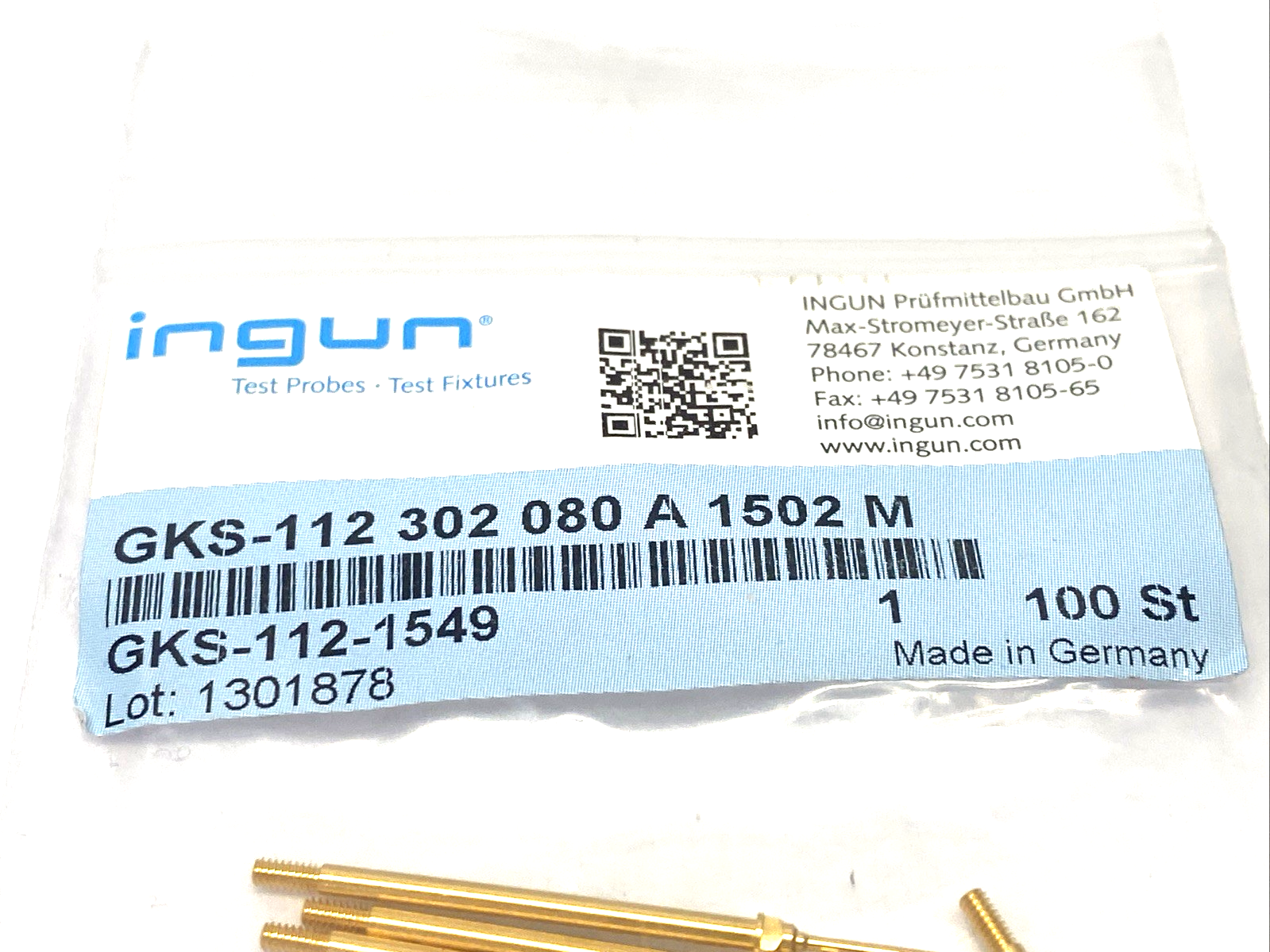 Ingun GKS-112 302 080 A 1502 M Spring-Loaded Test Probe 112-1549 LOT OF 15 - Maverick Industrial Sales