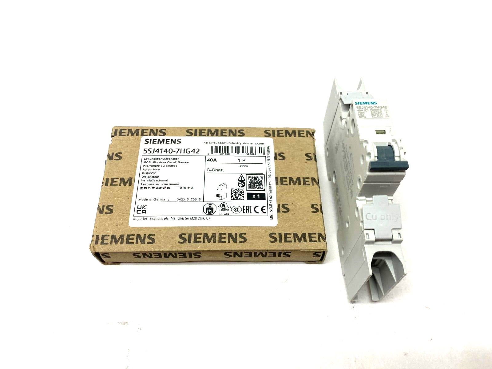 Siemens 5SJ4140-7HG42 Miniature Circuit Breaker 40A 1-Pole 277V - Maverick Industrial Sales