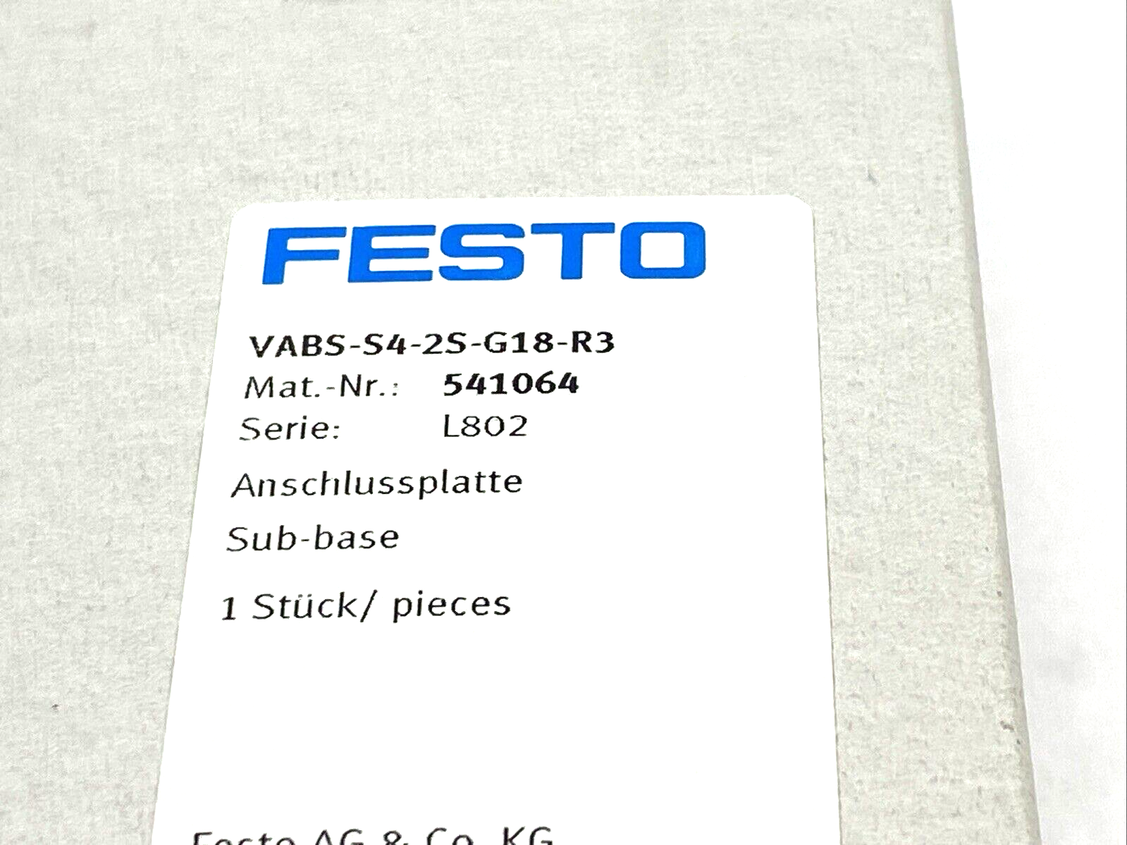 Festo VABS-S4-2S-G18-R3 Sub-Base 541064 - Maverick Industrial Sales