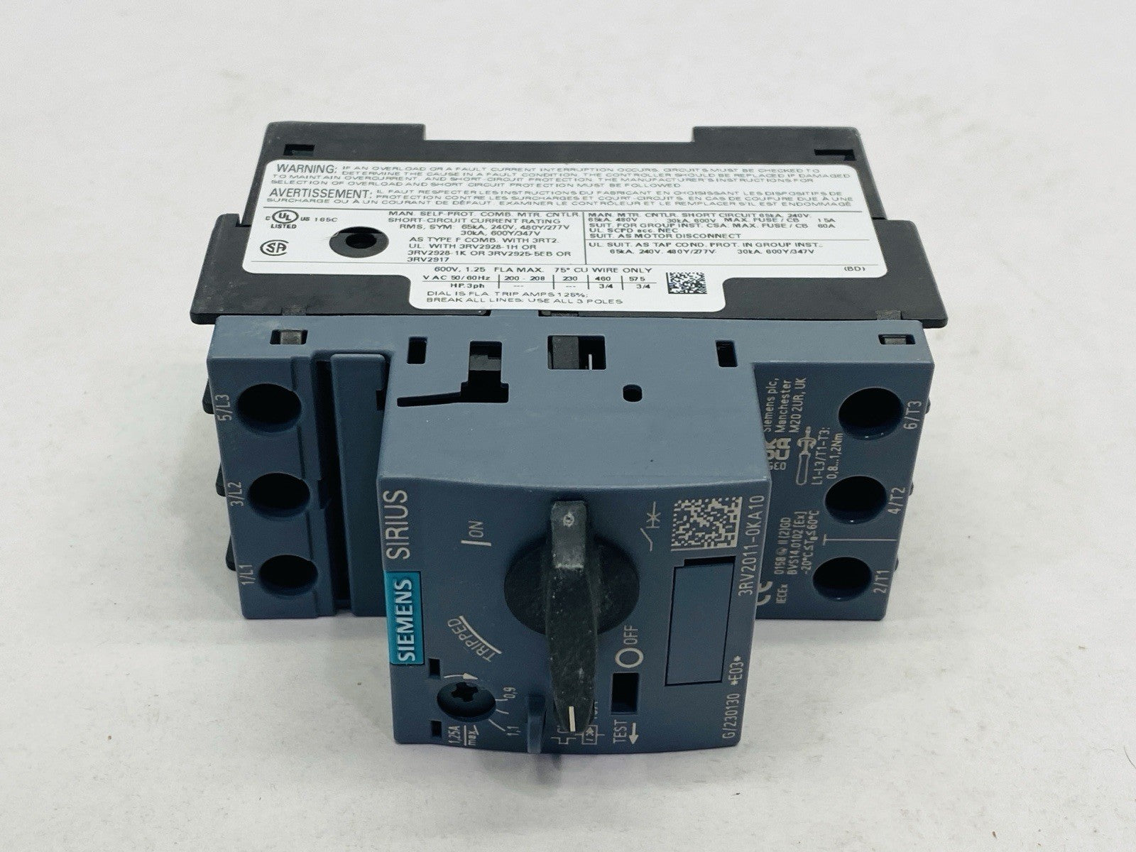 Siemens 3RV2011-0KA10 Circuit Breaker Class 10 0.9-1.25A 3-Pole - Maverick Industrial Sales