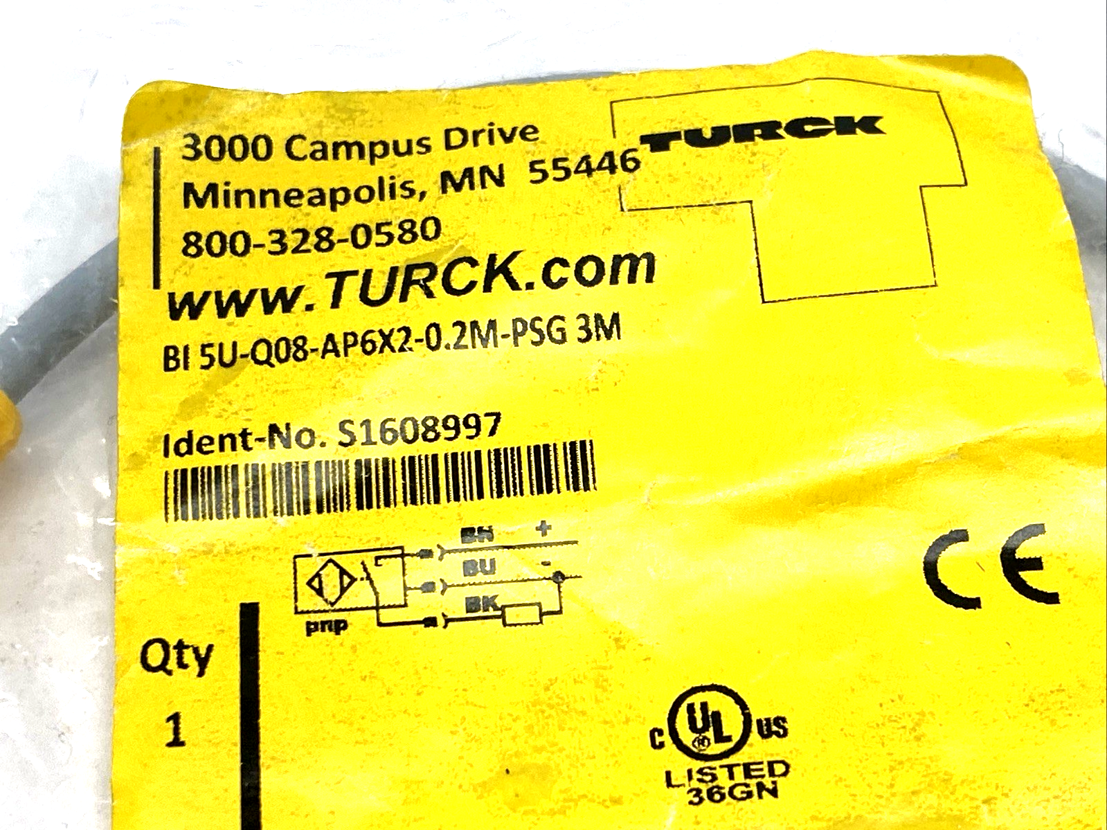 BI5U-Q08-AP6X2-0.2M-PSG 3M | Turck Inductive Sensor M8 3-Pin S1608997 - New - Maverick Industrial Sales