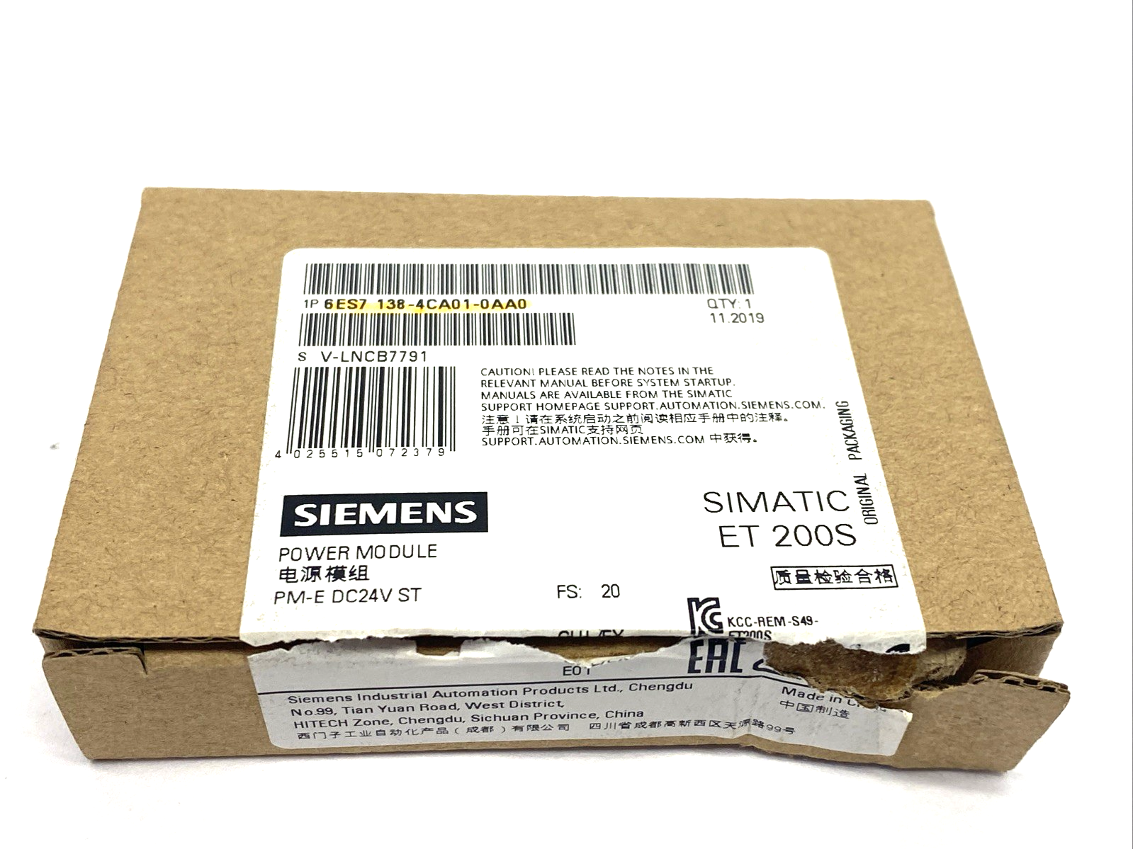 Siemens 6ES7138-4CA01-0AA0 SIMATIC DP, PM-E Power Module ET 200S - Maverick Industrial Sales