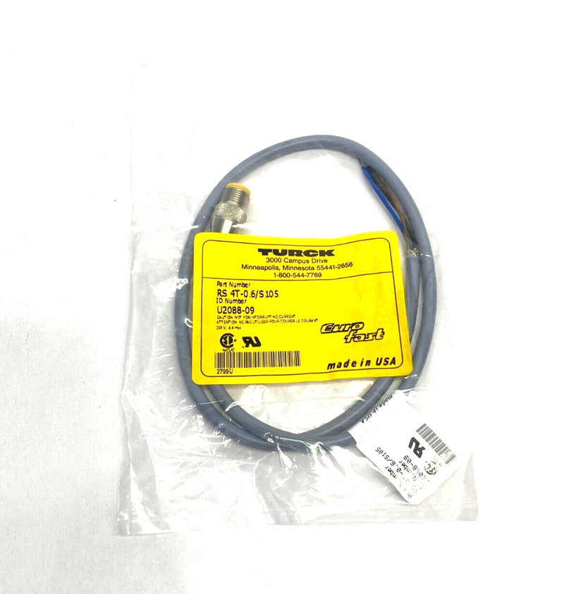 Turck RS 4T-0.6/S105 Eurofast Single Ended M12 Straight Cordset 4-Pin U2088-09 - Maverick Industrial Sales