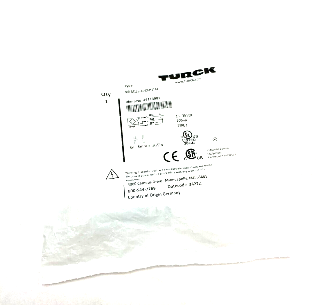 Turck NI8-M12E-AP6X-H1141 Inductive Proximity Sensor 3-Wire 10-30VDC 46113981 - Maverick Industrial Sales