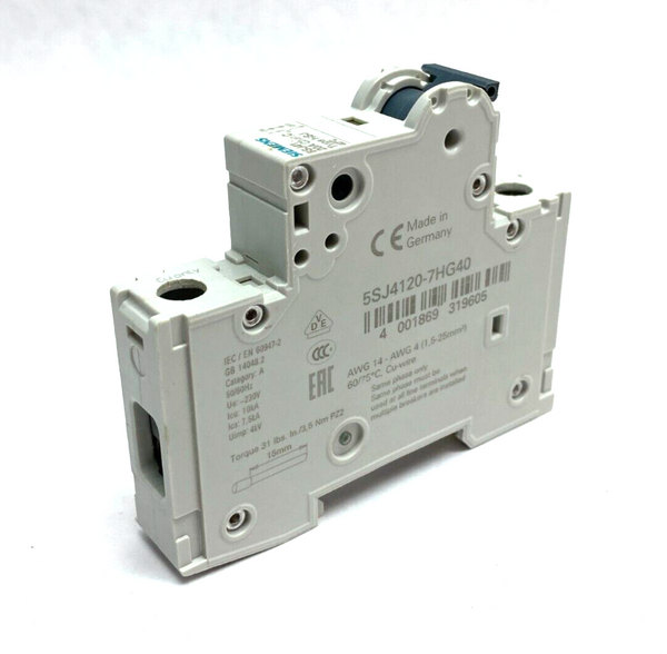 Siemens 5SJ4120-7HG40 DIN Rail Circuit Breaker 1-Pole 20A Type HSJ - Maverick Industrial Sales