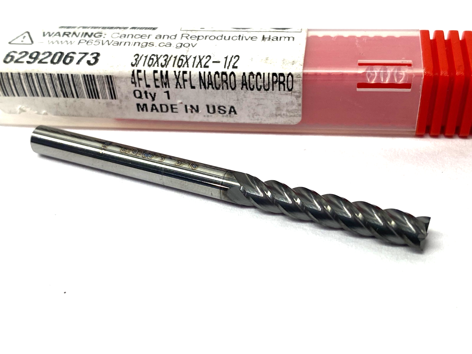 Accupro 62920673 Square End Mill: 3/16" Dia, 1" LOC, 4 Flute, Solid Carbide - Maverick Industrial Sales