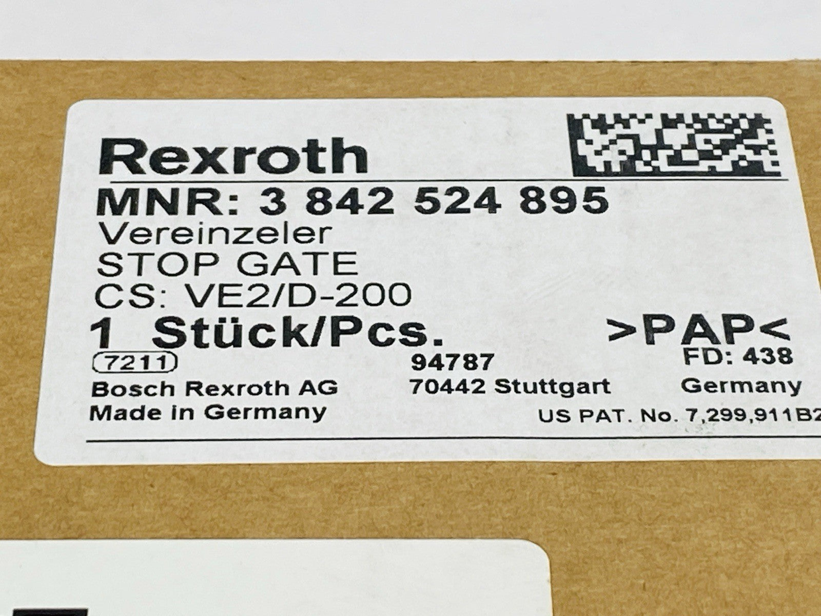 Bosch Rexroth 3842524895 Stop Gate VE2/D-200 - Maverick Industrial Sales