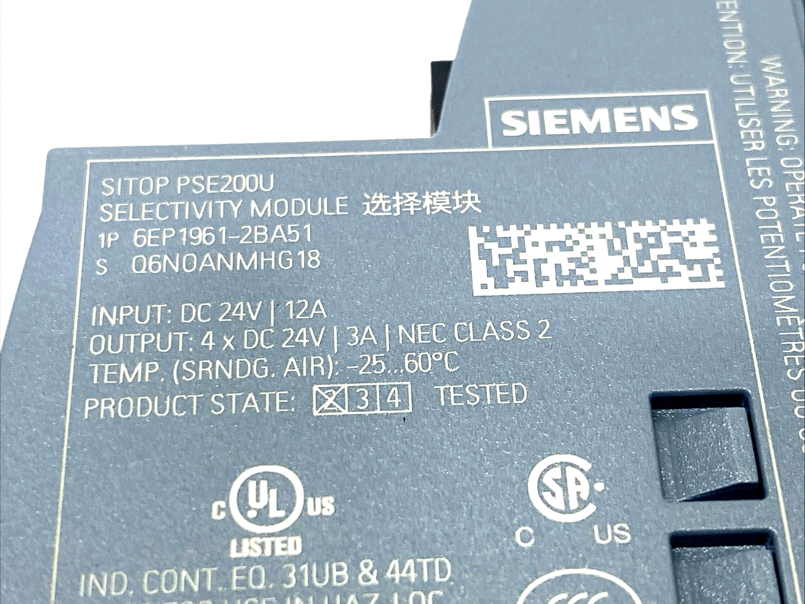 Siemens 6EP1961-2BA51 SITOP PSE200U 3A NEC CLASS 2 Selectivity Module 0.5-3A - Maverick Industrial Sales