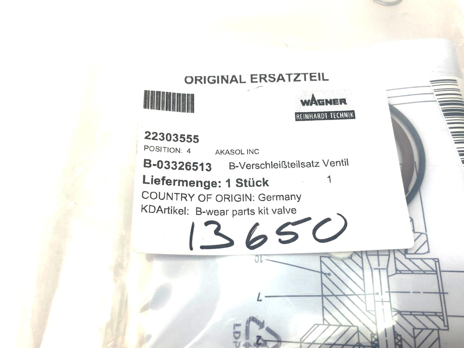 Wagner Reinhardt-Technik B-03326513 Valve Seal/Wear Parts Kit - Maverick Industrial Sales