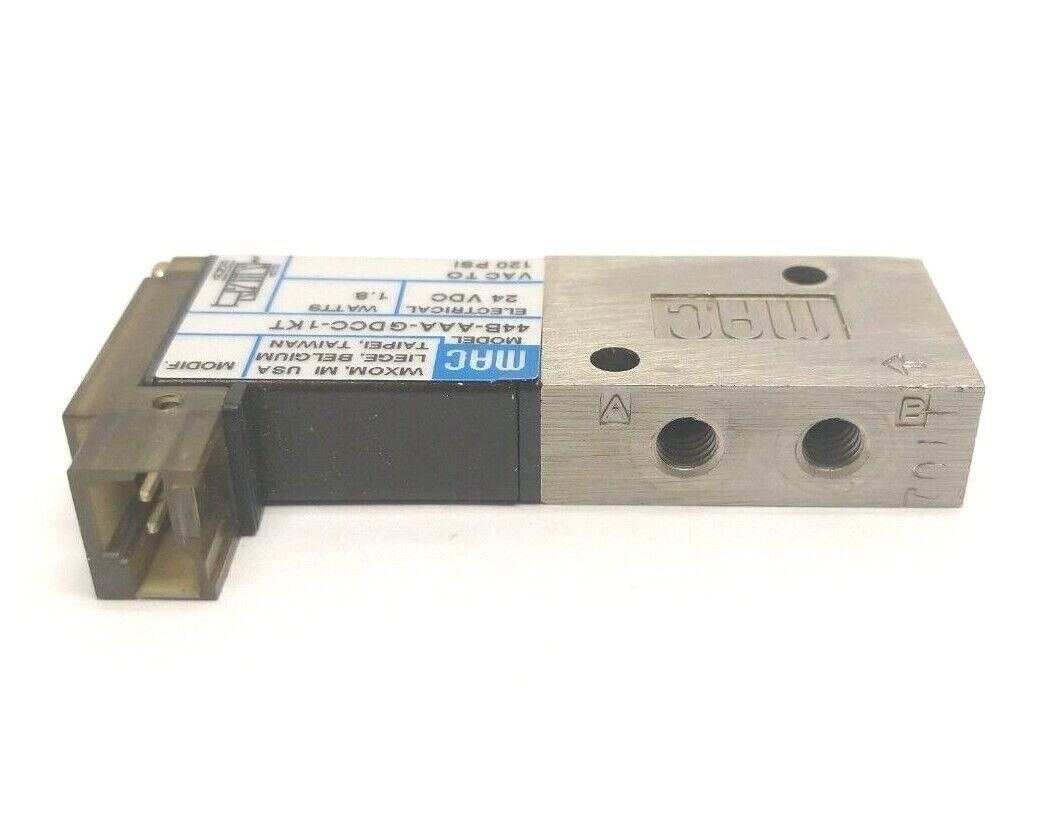 MAC Valves 44B-AAA-GDCC-1KT Solenoid Operated 4-Way Poppet Valve 24V 10-32 Ports - Maverick Industrial Sales
