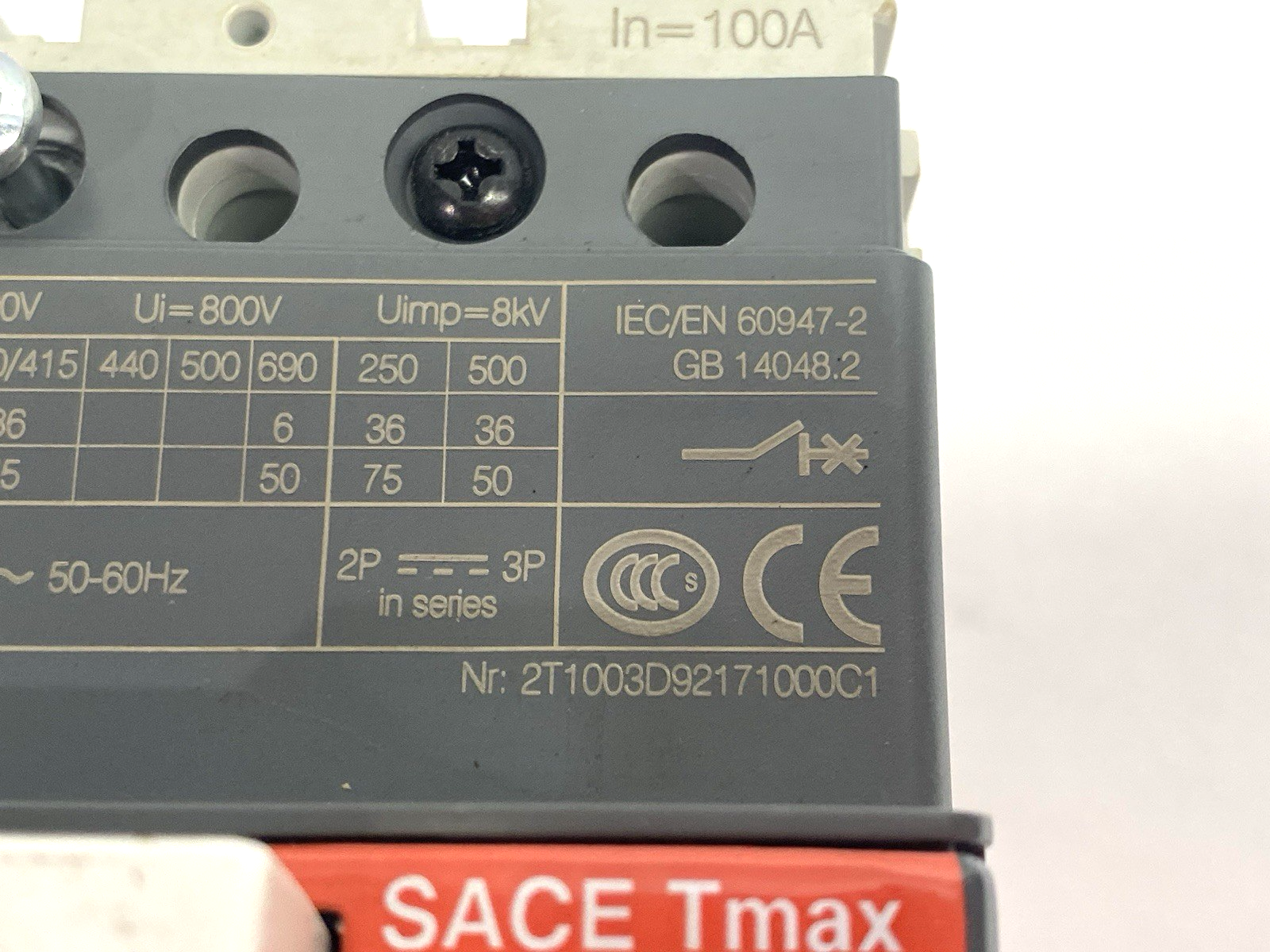 ABB 2T1003D92171000C1 Molded Case Circuit Breaker SACE Tmax 3-Pole SACET1N160 - Maverick Industrial Sales