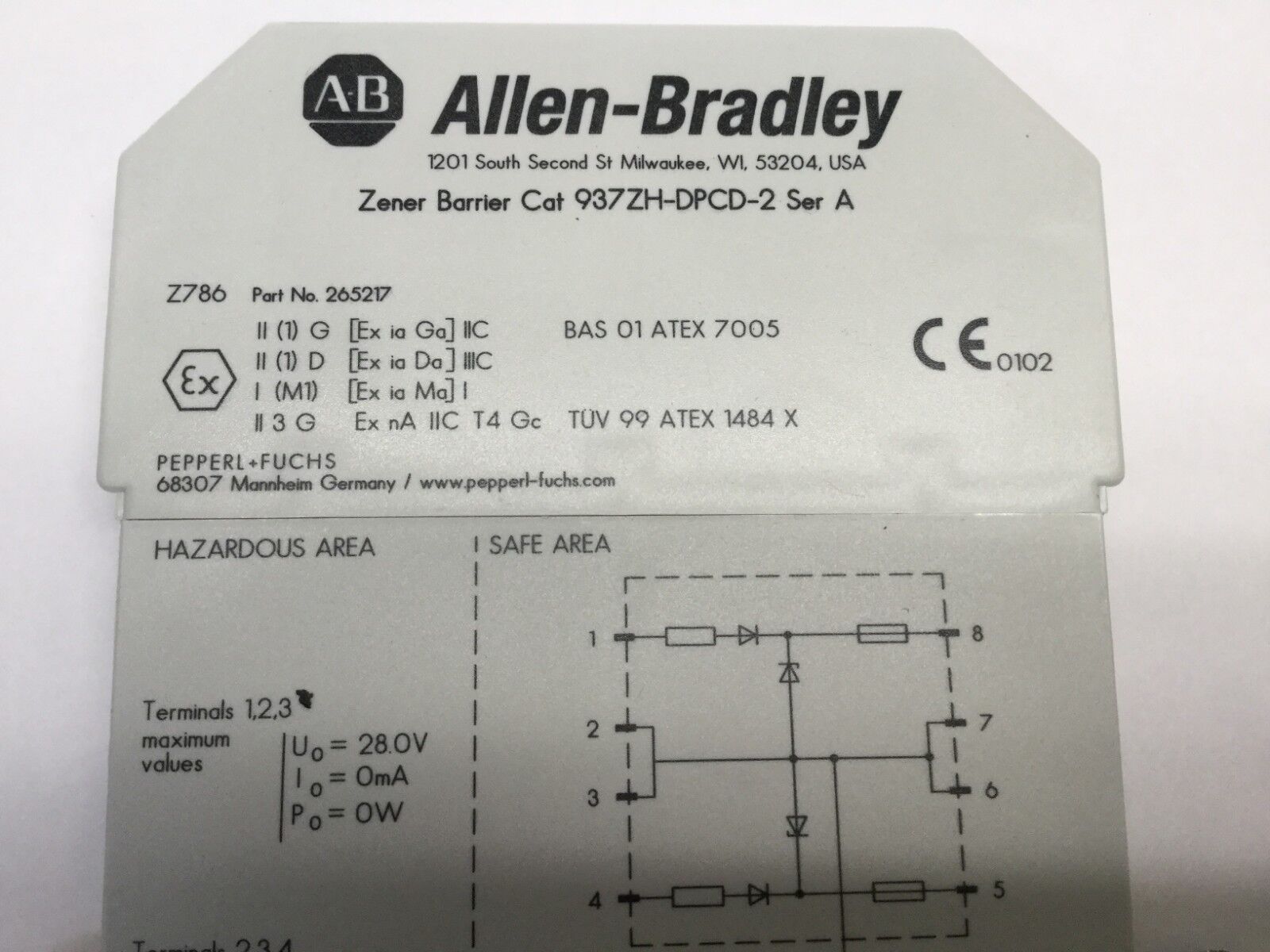 Allen Bradley 937ZH-DPCD-2 Ser A Zener Barrier 265217 - Maverick Industrial Sales