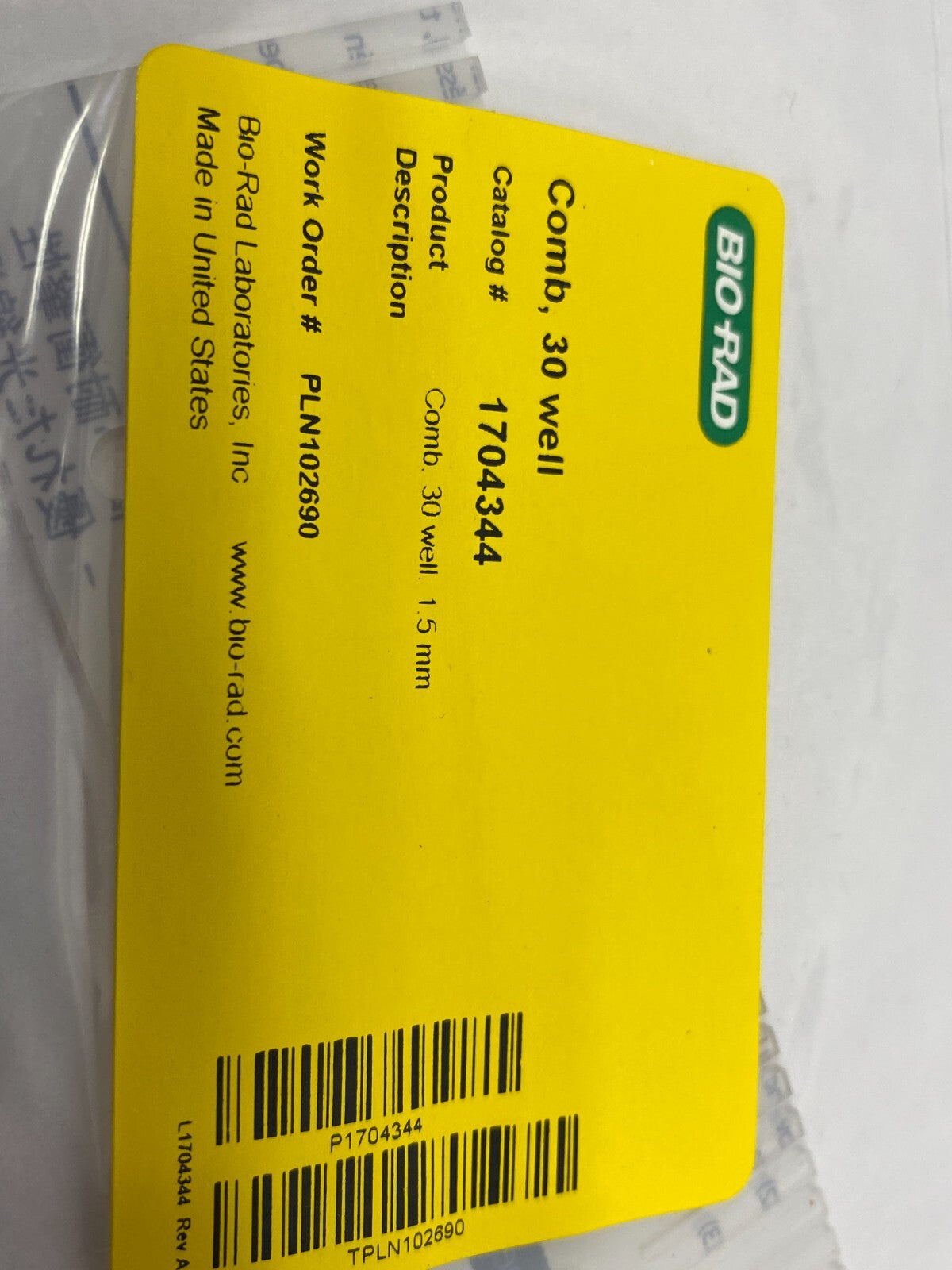 Bio Rad 1704344 Adjustable Height Comb 30-Well 1.5mm for Sub-Cell/Mini Sub-Cell - Maverick Industrial Sales