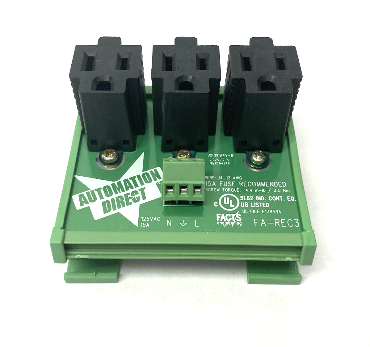 Automation Direct FA-REC3 3-Straight Blade Receptacle, 15A, 125 VAC, 1-phase - Maverick Industrial Sales