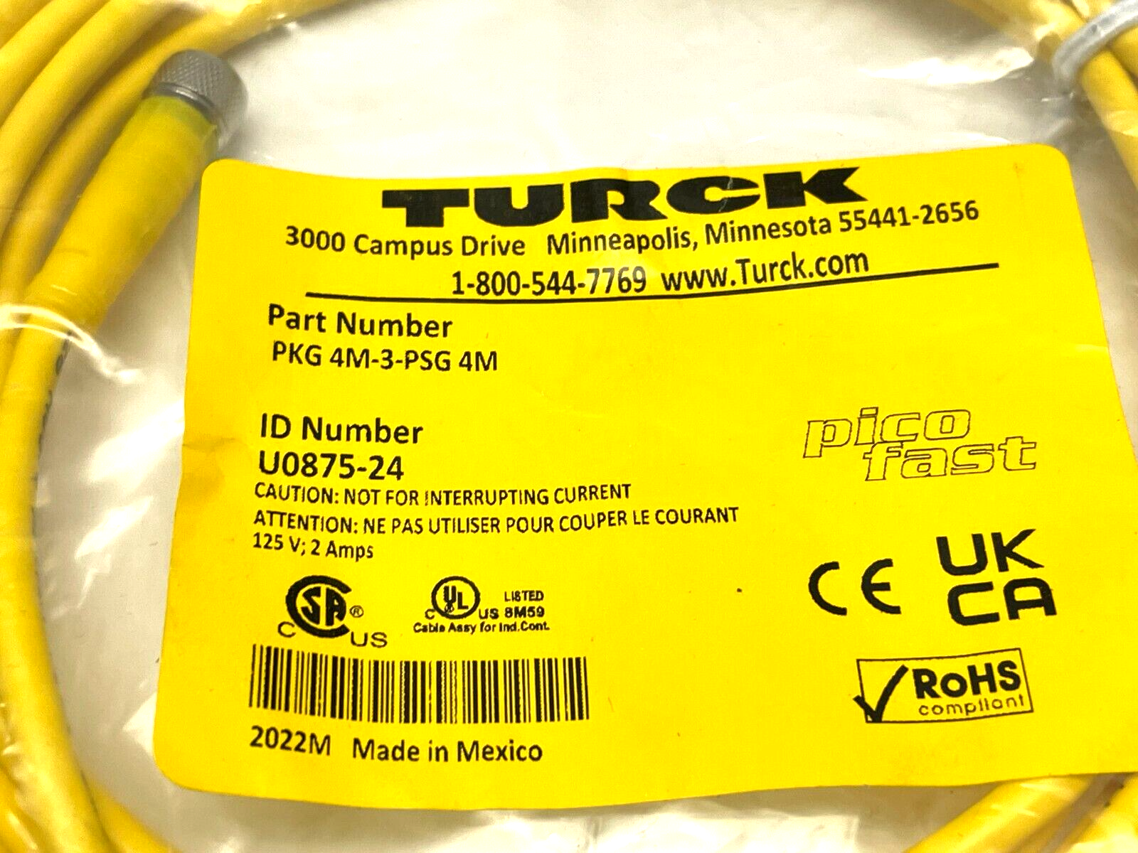 Turck PKG 4M-3-PSG 4M Double Ended Cordset U0875-24 - Maverick Industrial Sales