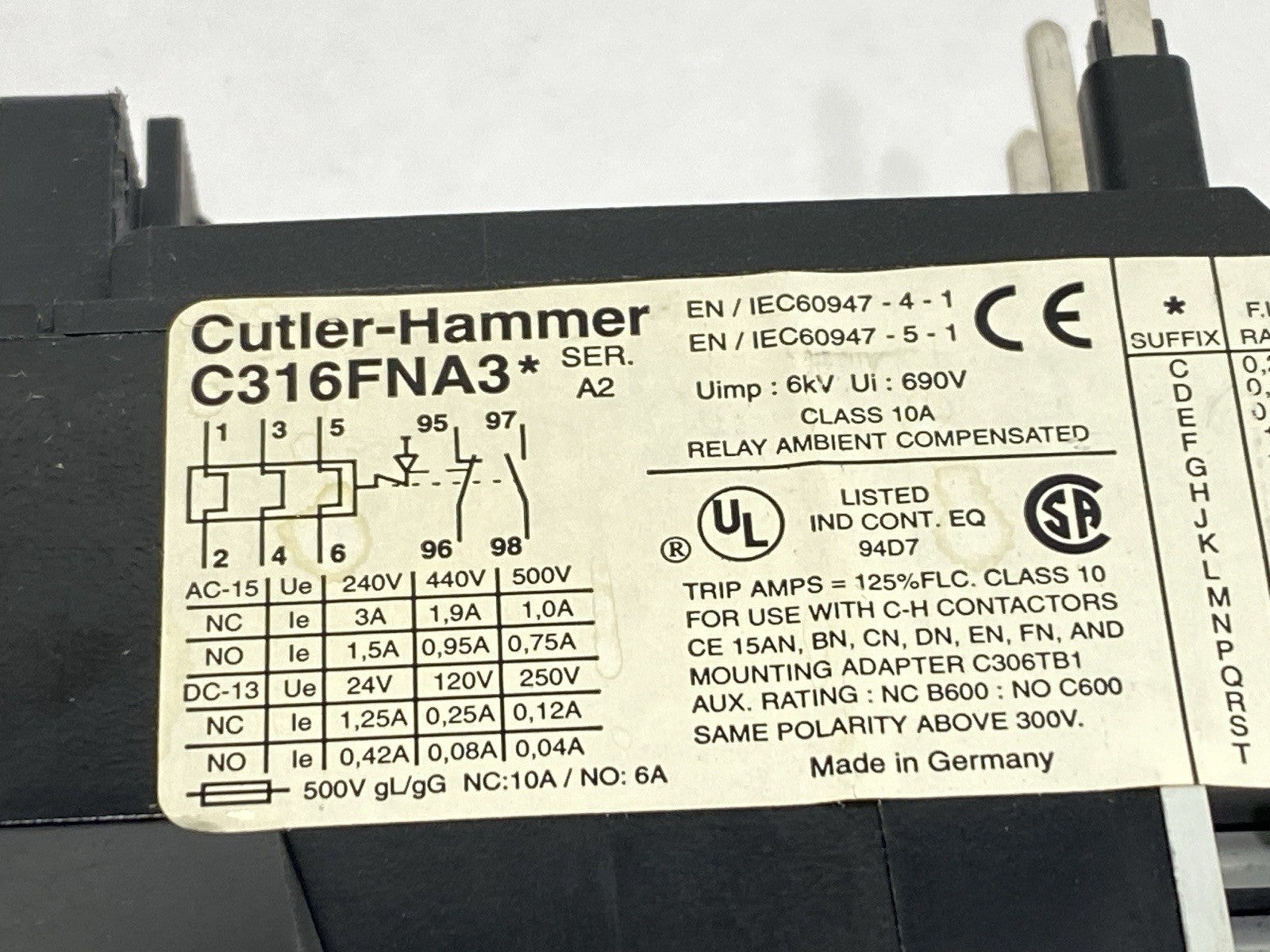 C316FNA3J | Cutler Hammer Ser A2 Thermal Overload Relay 2.2-3.1A 690V - Used - Maverick Industrial Sales