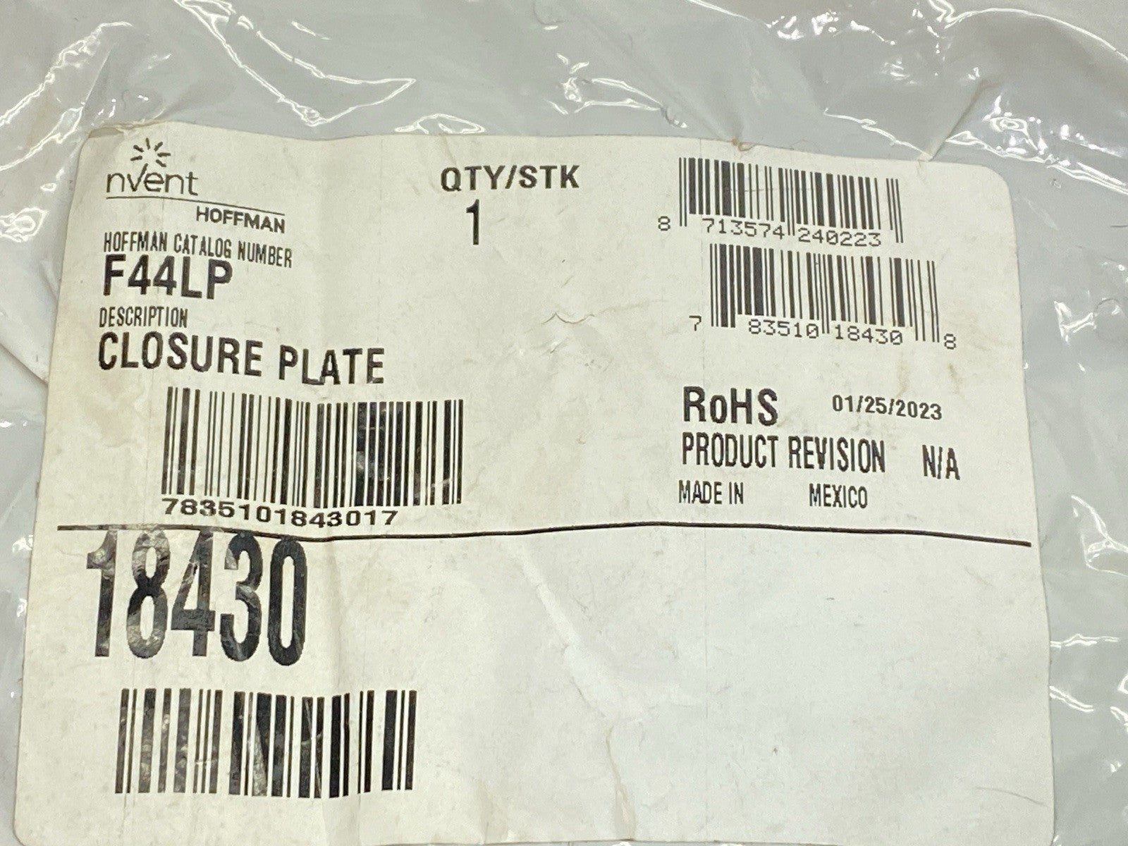Hoffman F44LP nVent Lay-In Closure Plate Hinged Cover 4.00 x 4.00" Gray - Maverick Industrial Sales
