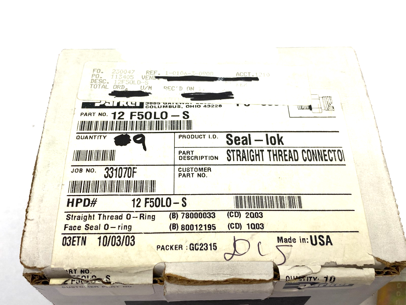 Parker 12 F5OLO-S Seal-Lok Straight Threaded Connector BOX OF 9 - Maverick Industrial Sales