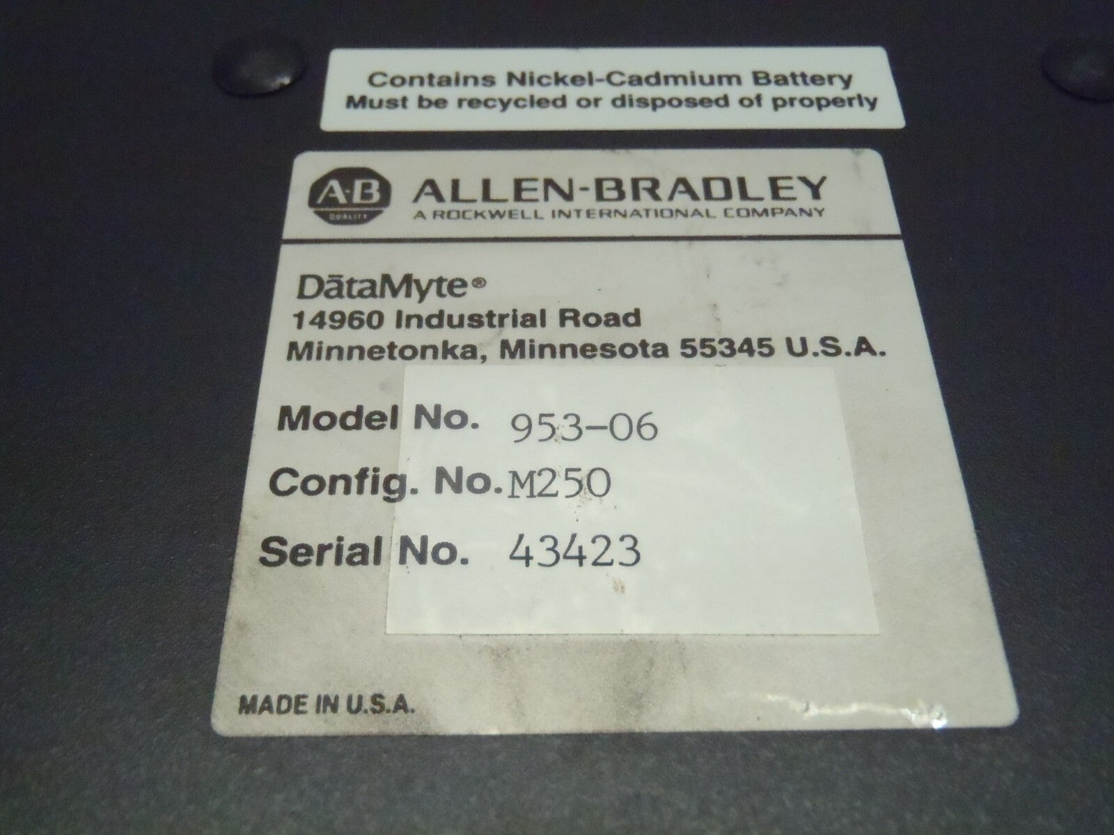 Allen Bradley 953-06 Datamyte Computer Config No. M250 Ver 2.20 - Maverick Industrial Sales