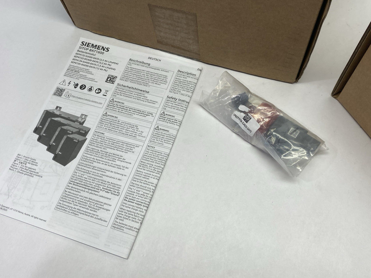 Siemens 6EP4134-0JA00-0AY0-Z SITOP BAT1600 24 V DC 7.5 Ah LiFePO4 Lith Battery - Maverick Industrial Sales