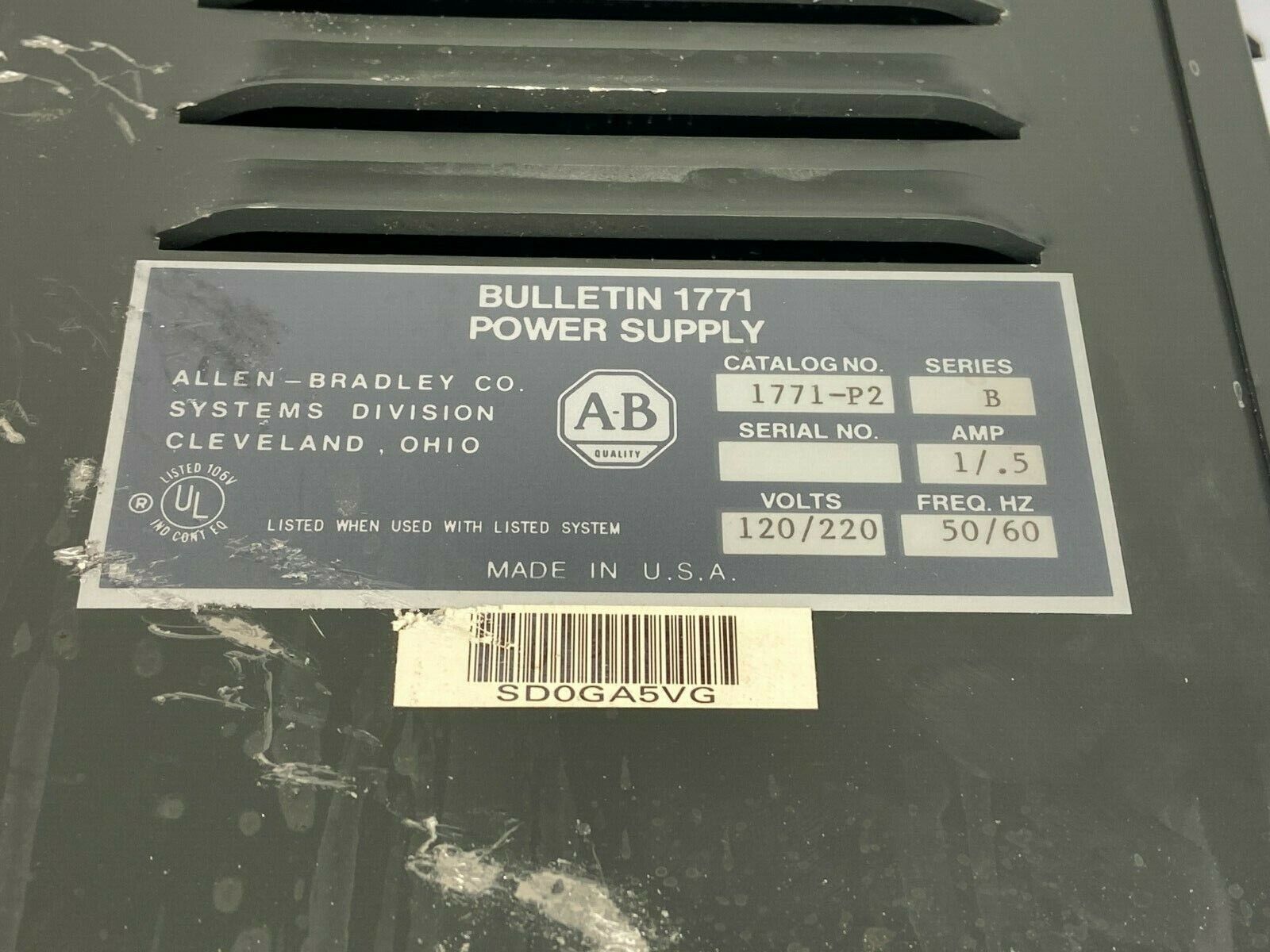 Allen Bradley 1771-A2B I/O Chassis and 960188 Backplane w/ 1771-P2 Power Supply - Maverick Industrial Sales
