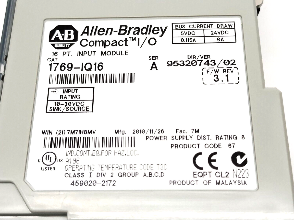 1769-IQ16 | Allen Bradley Ser. A CompactLogix 16 Pt Digital Input Module - Maverick Industrial Sales