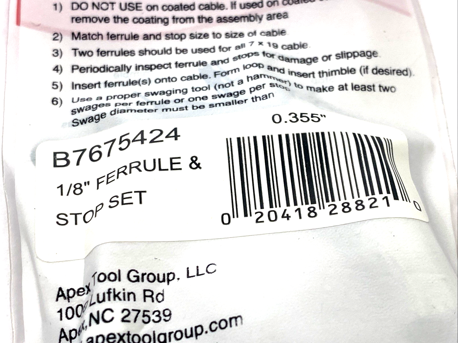 Campbell B7675424 1/8" Cable Ferrules 2 pcs Set 14894588, LOT OF 10-PACKS - Maverick Industrial Sales