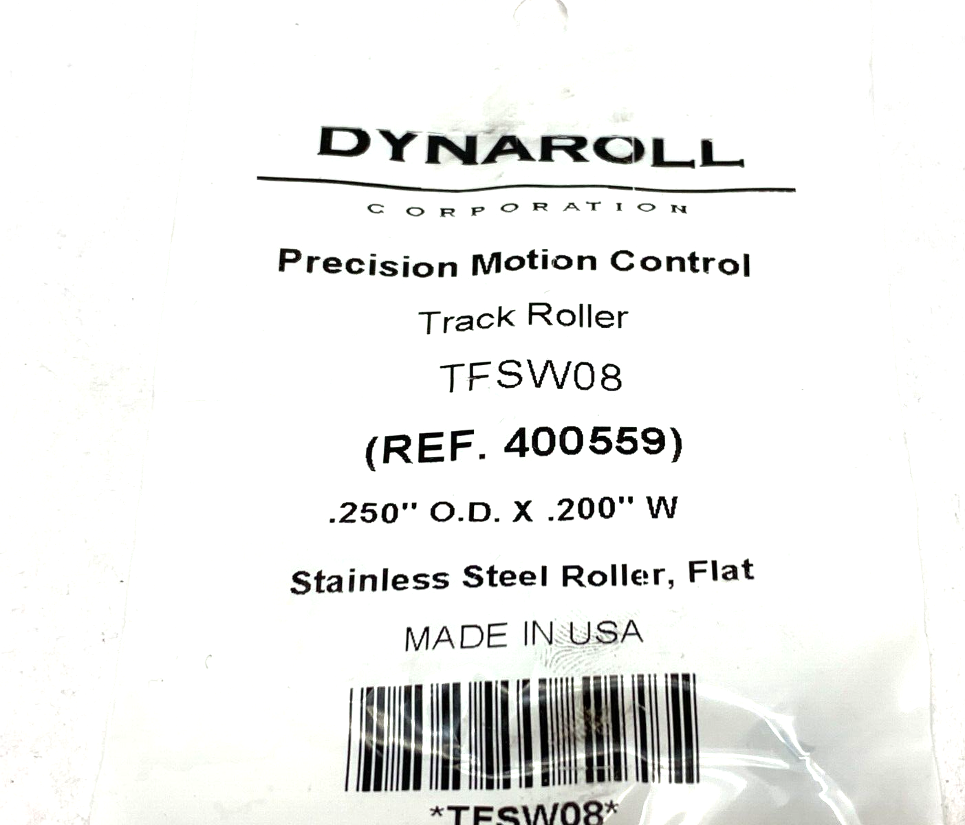 Dynaroll TFSW08 Stainless Precision Track Roller Flat .25" OD .20" Width 400559 - Maverick Industrial Sales