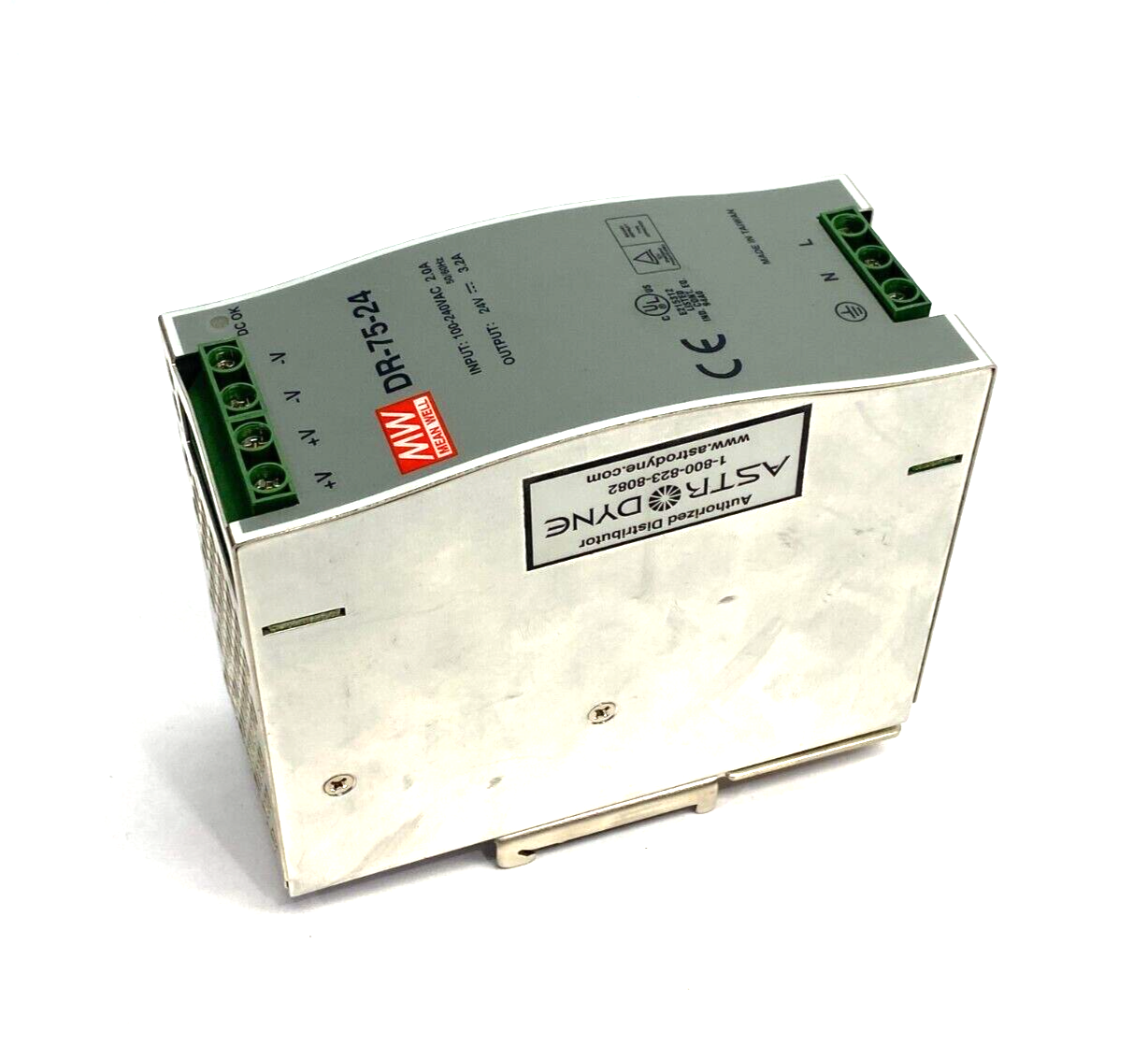 Meanwell DR-75-24 Power Supply DIN Rail Mount 100-240VAC 2.0A Input 24V Output - Maverick Industrial Sales