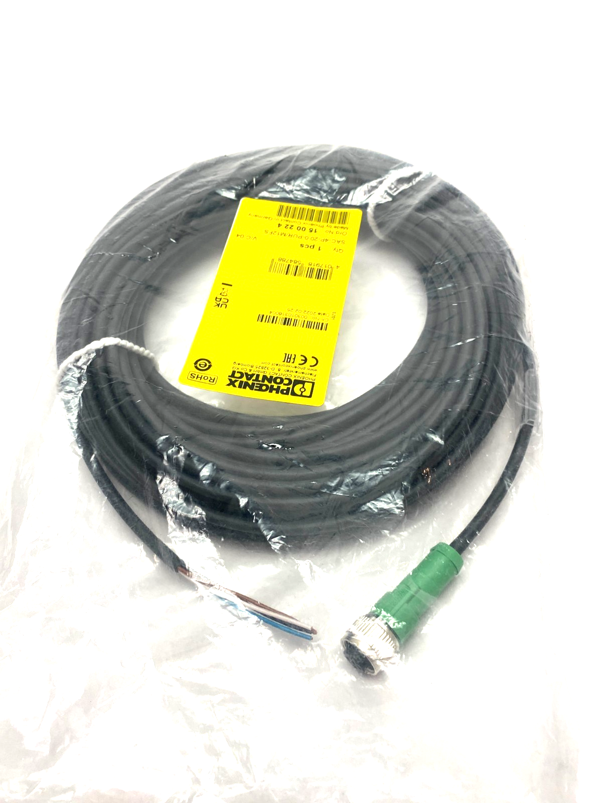 Phoenix Contact SAC-4P-20,0-PUR/M12FS Single Ended Cordset M12 4-Pos 1500224 - Maverick Industrial Sales