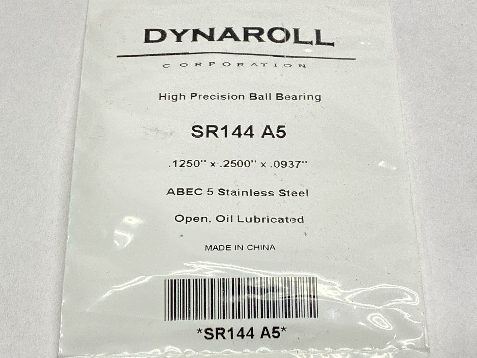Dynaroll SR144 A5 ABEC 5 High Precision Ball Bearing 0.1250" x 0.2500" x 0.0937" - Maverick Industrial Sales