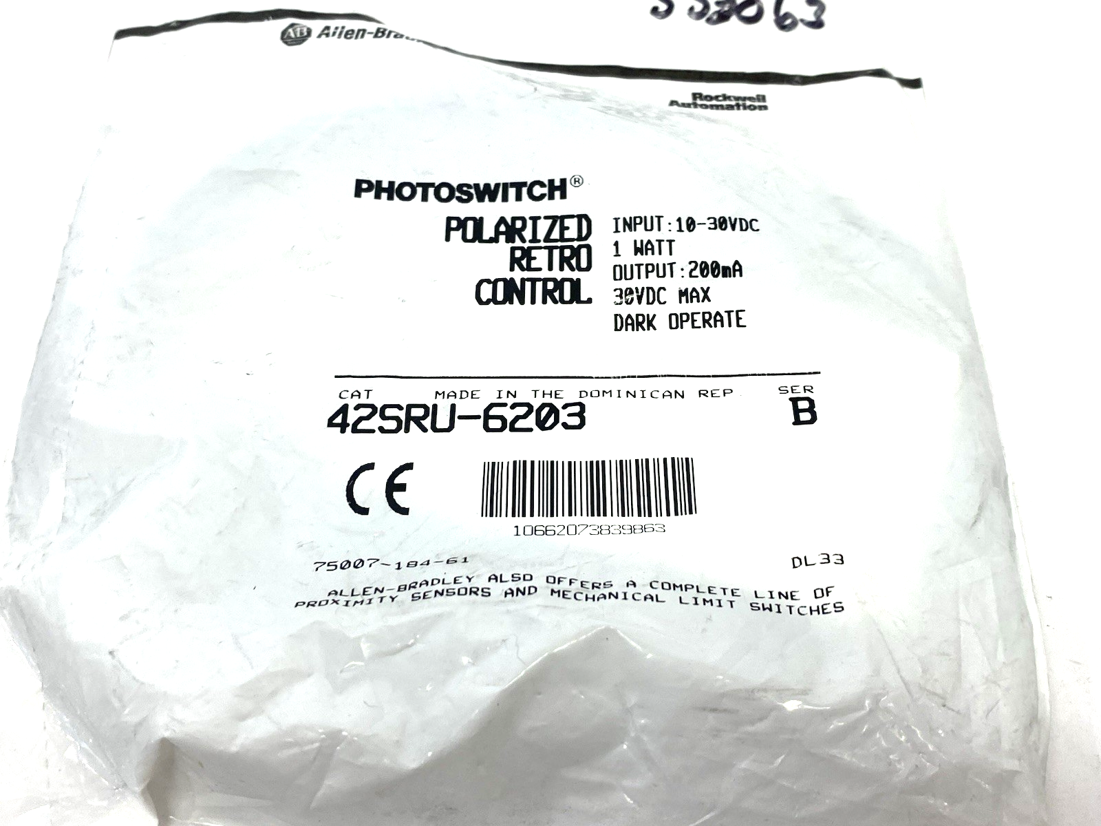 Allen Bradley 42SRU-6203 Ser. B PHOTOSWITCH Photoelectric Retro-Refl. Sensor - Maverick Industrial Sales