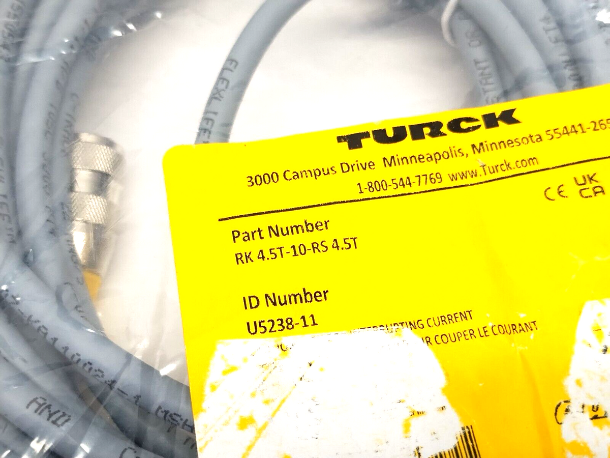 RK 4.5T-10-RS 4.5T, U5238-11 | Turck RK 4.5T-10-RS 4.5T Cordset M12 5-Pin Male To Female 10m U5238-11 - New - Maverick Industrial Sales