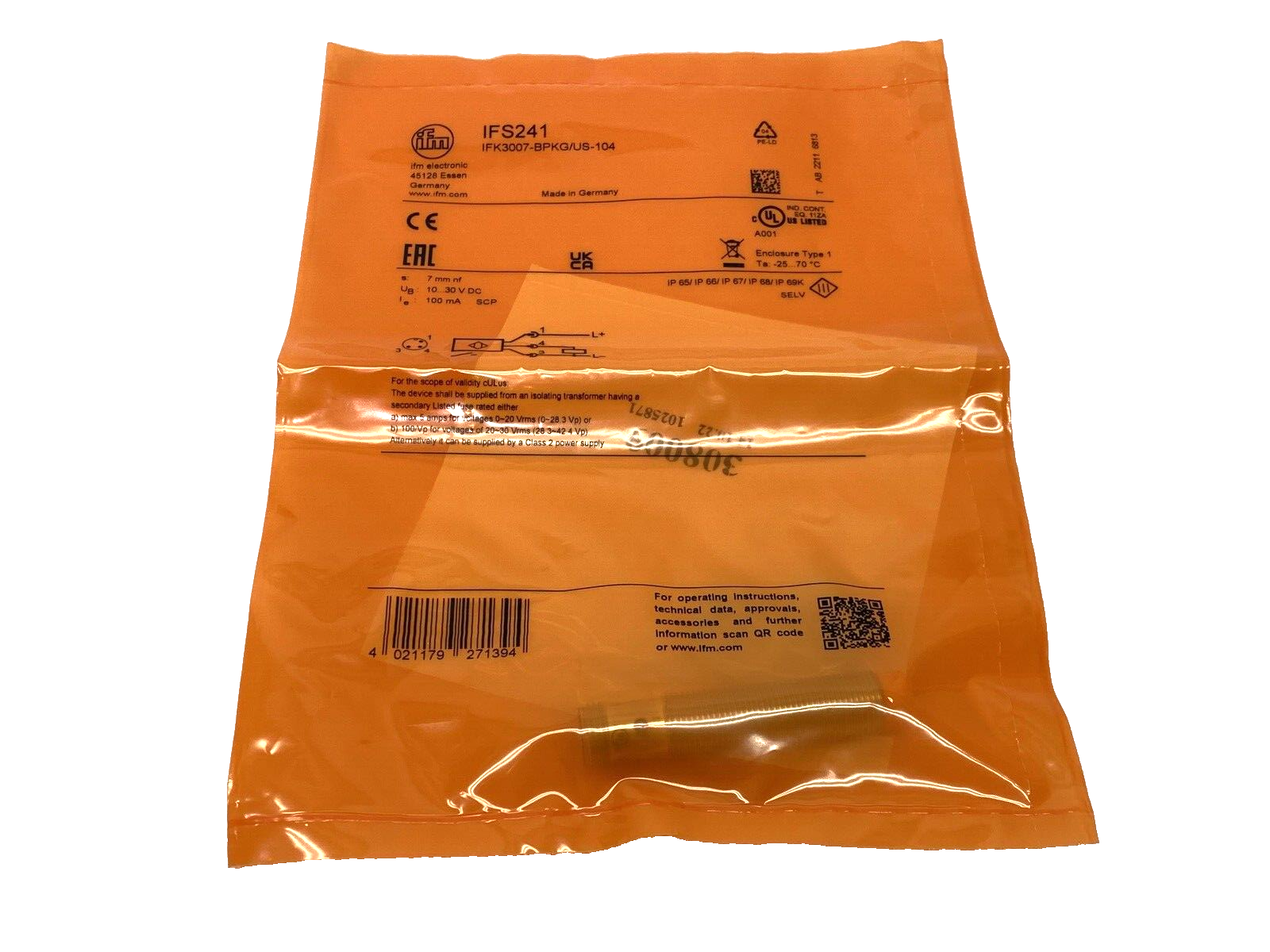 Ifm IFS241 Inductive Proximity Sensor PNP M12 7mm Range IFK3007-BPKG/US-104 - Maverick Industrial Sales