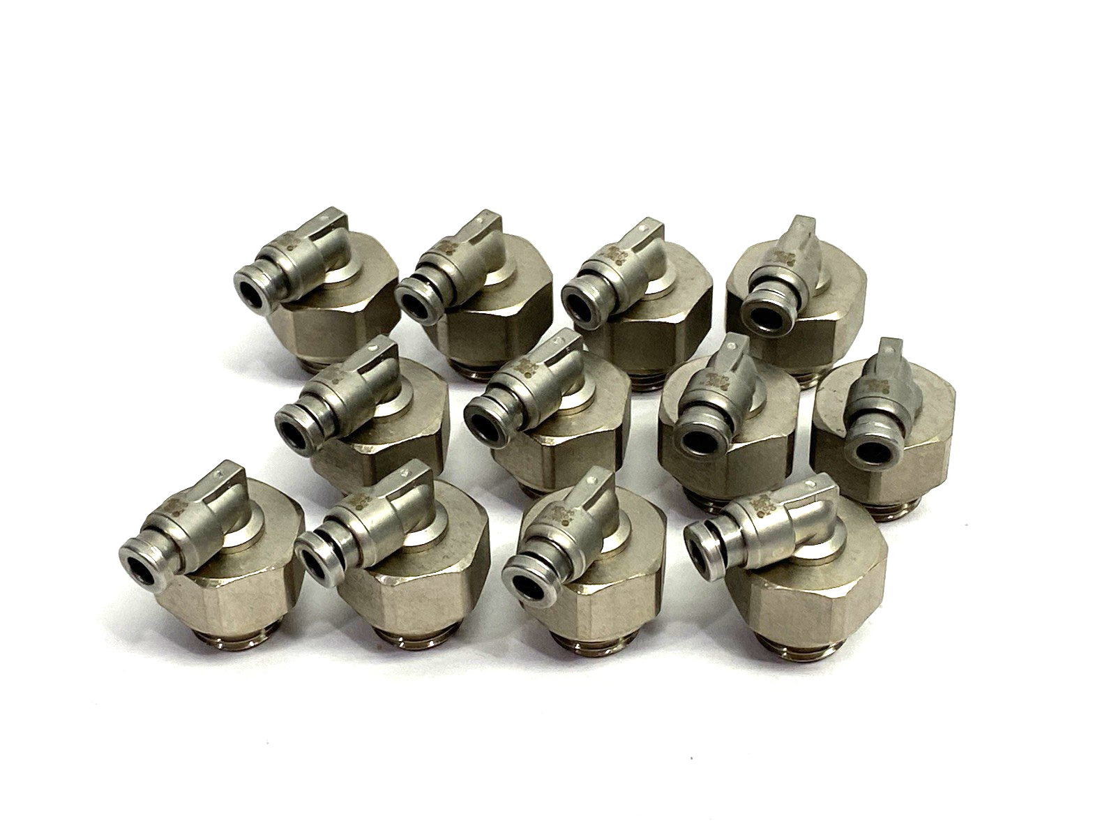 KQB2L04-G02 | SMC Metal Swivel Elbow Fitting Male, 4mm OD Tube, LOT OF 12 - New – Open box - Maverick Industrial Sales