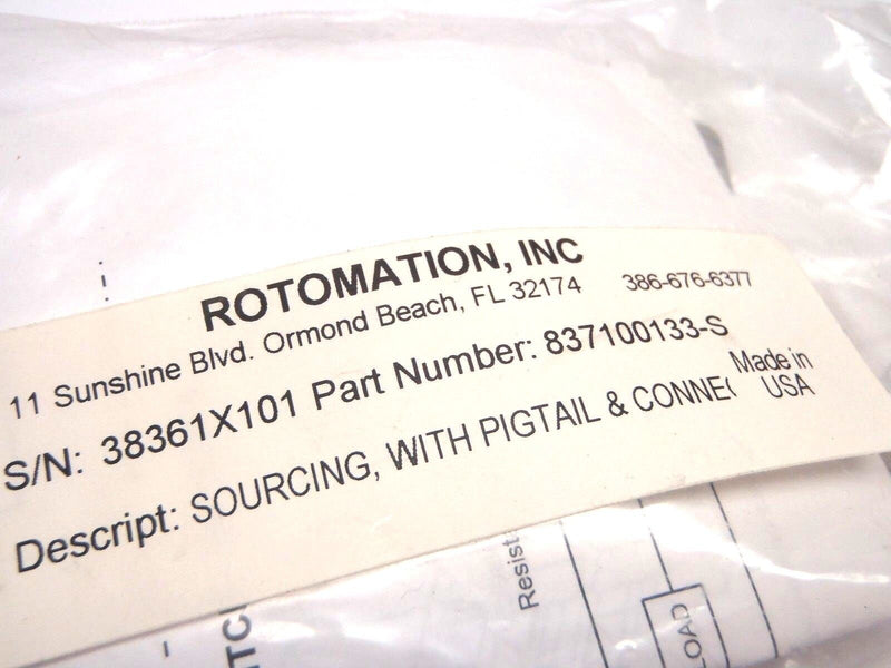 Rotomation 837100133-S 24VDC Sourcing Sensor with Pigtail and Connector - Maverick Industrial Sales