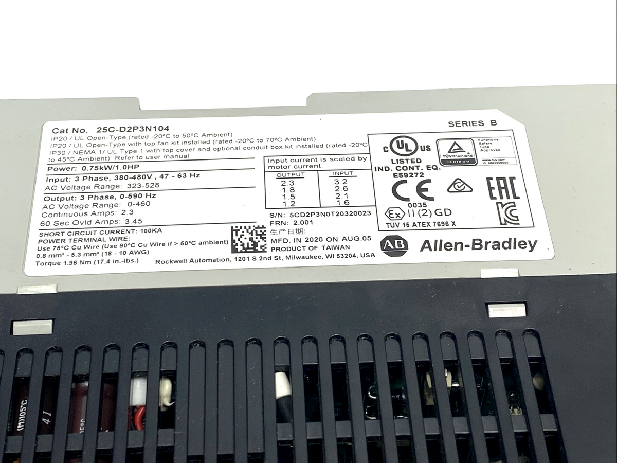 25C-D2P3N104 | Allen Bradley Ser. B PowerFlex 527 AC Drive 0.75kW/1HP 3PH 2.3A - New – Open box - Maverick Industrial Sales