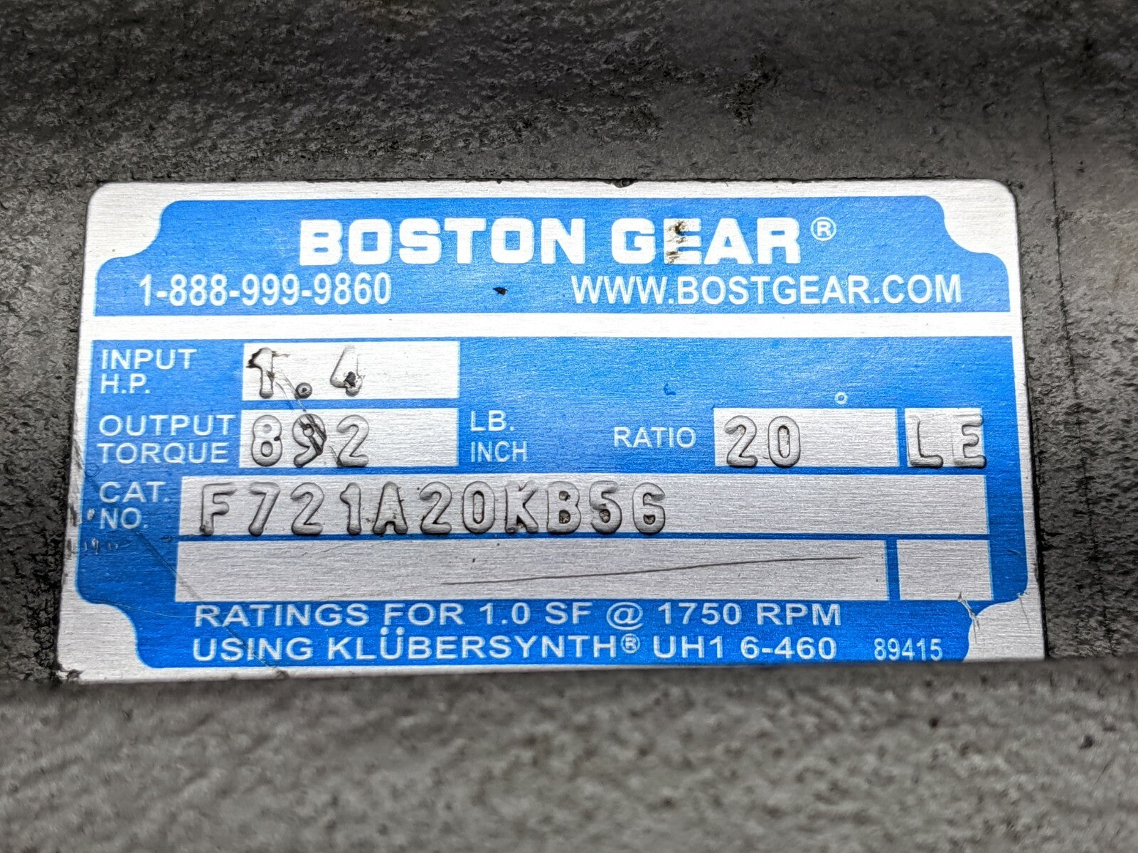 Boston Gear F721A20KB5G Speed Reducer Leeson 114213.00 Motor Conveyor Drive - Maverick Industrial Sales