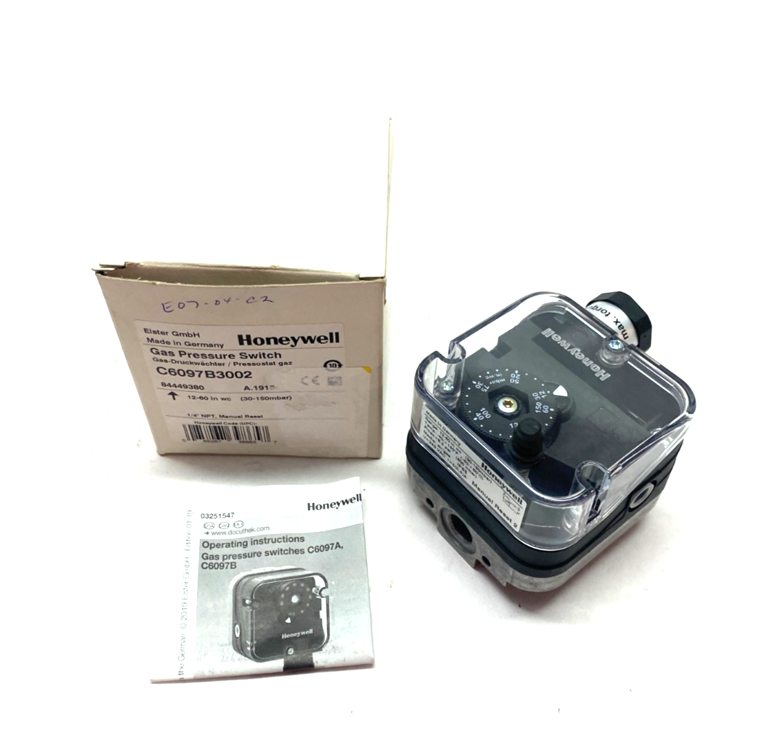 Honeywell C6097B3002 Gas Pressure Switch Manual Reset 12-60in WC - Maverick Industrial Sales