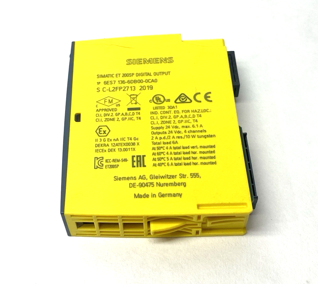 6ES7136-6DB00-0CA0 | Siemens SIMATIC ET 200SP Digital Output Module 4x24V DC/ 2A - Used - Maverick Industrial Sales