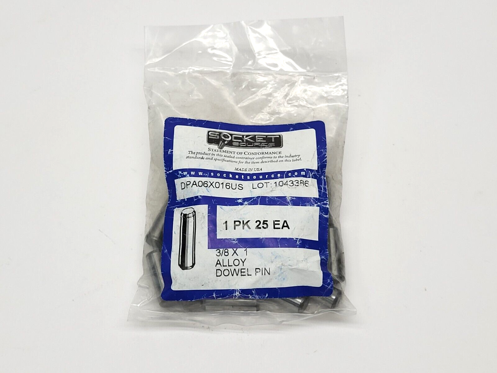Socket Source DPA06X016US Alloy Dowel Pin 3/8 X 1" LOT OF 25 - Maverick Industrial Sales