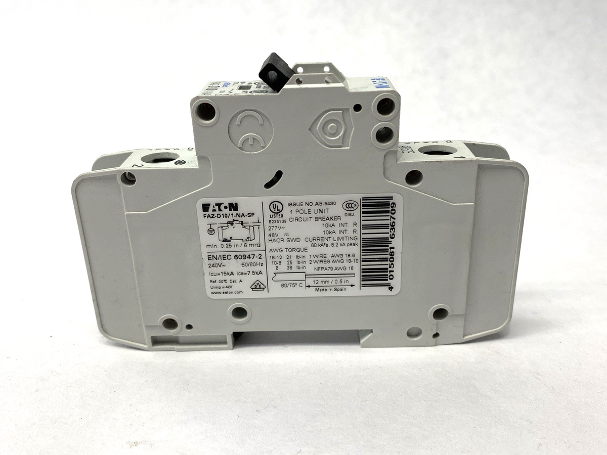 Eaton FAZ-D10/1-NA Miniature Circuit Breaker 1-Pole 277V 10A - Maverick Industrial Sales