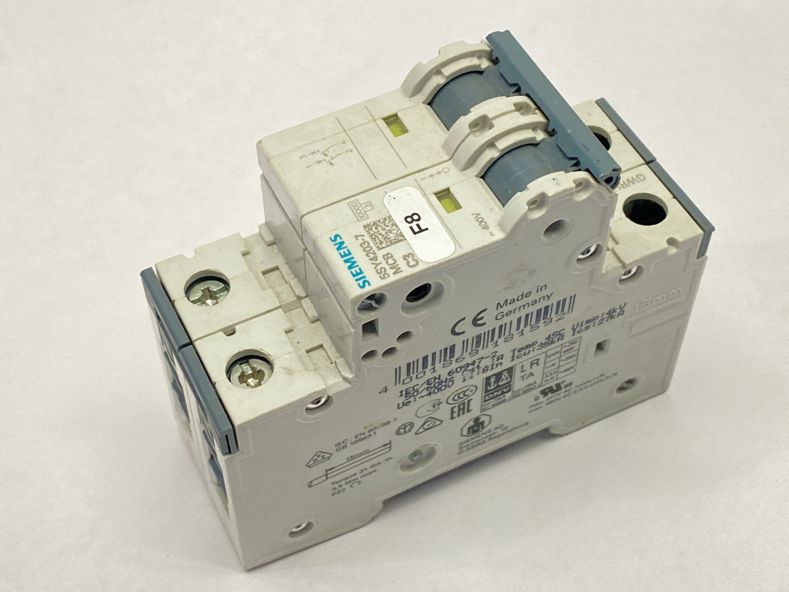 5SY4203-7 | Siemens MCB C3 Circuit Breaker 2-Pole 3A 400V - Used - Maverick Industrial Sales