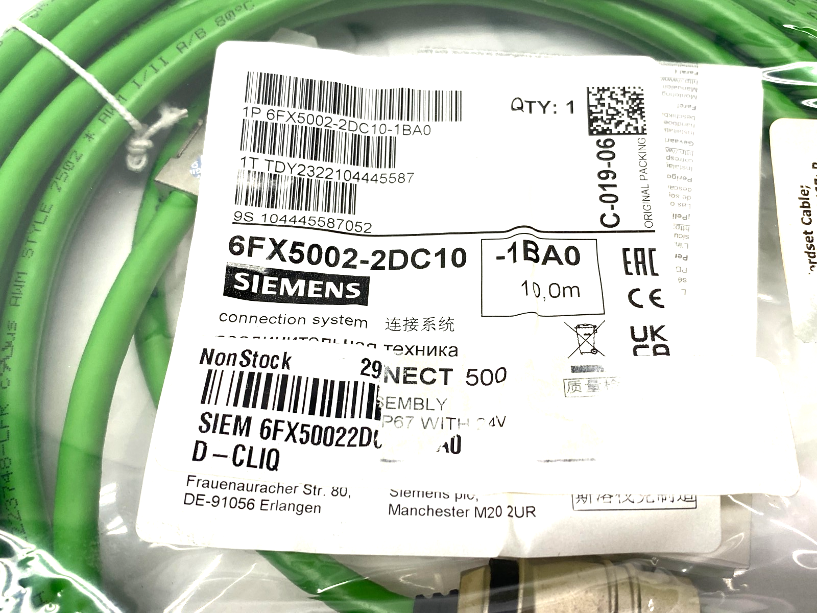 Siemens 6FX5002-2DC10-1BA0 SINAMICS Drive-Cliq Signal Cable Assembly - Maverick Industrial Sales