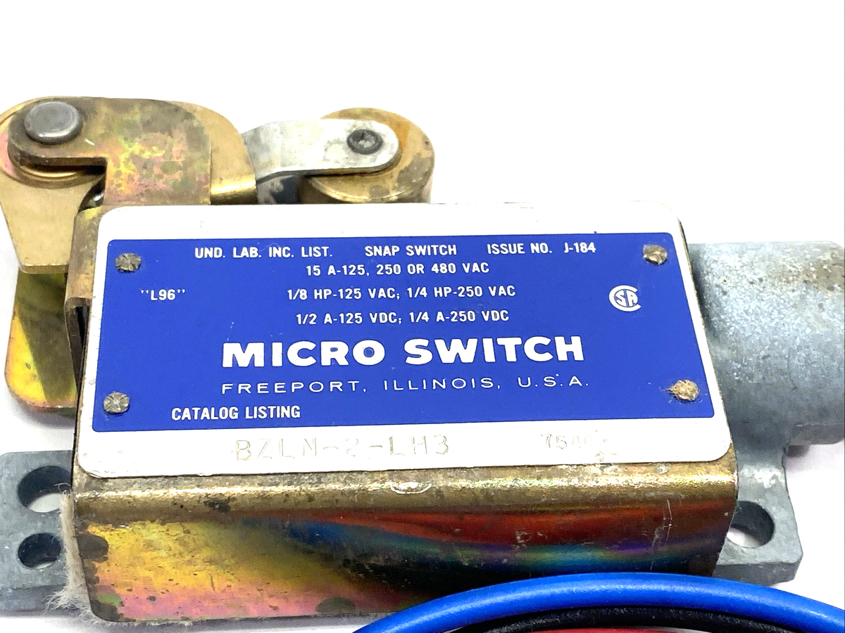 Honeywell BZLN-2-LH3 Micro Switch Snap Action Roller Lever Limit Switch 15A 125V - Maverick Industrial Sales